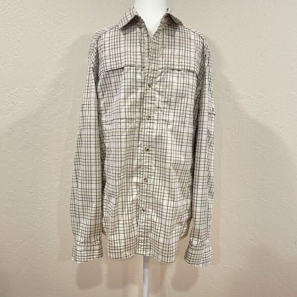 ~ REI Medium Button-Up Hiking Shirt mens brown gray quick dry tech vent stretch~ - Picture 15 of 16